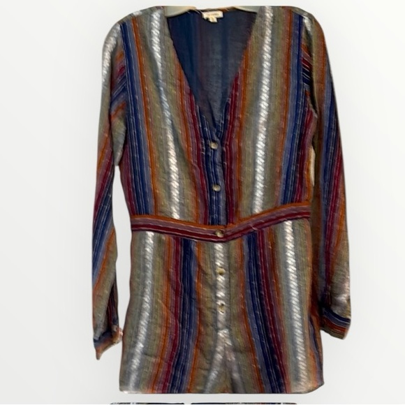 En Creme Pants - Striped Multicolor Button-Up Romper M